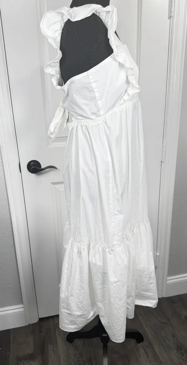 Scoop White Ruffle Strap Tiered Tie-Back Midi Dress, Size M (8-10) - Image 4