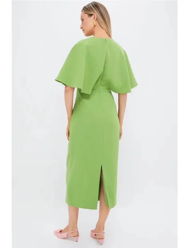 Pomander Place Leah Pistachio Green Cape Sleeve Midi Dress Women Size 6 #B1700 - Image 2