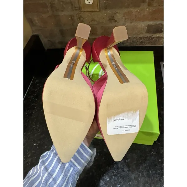 Sam Edelman Andie Pumps Fuschia Satin Embellished Platform Heel Size 8.5 - Image 7