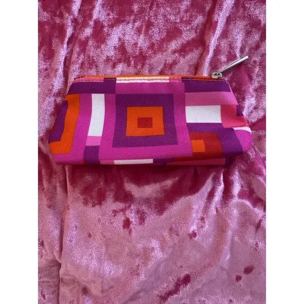 Clinique Cosmetic Bag Mini Geometric Pattern Red Pink Purple Zipper - Image 3