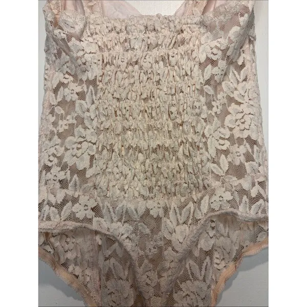 Free People Strike a Pose Bodysuit Peach Blush Lace Detail Tie Cutout Size XS - Image 6