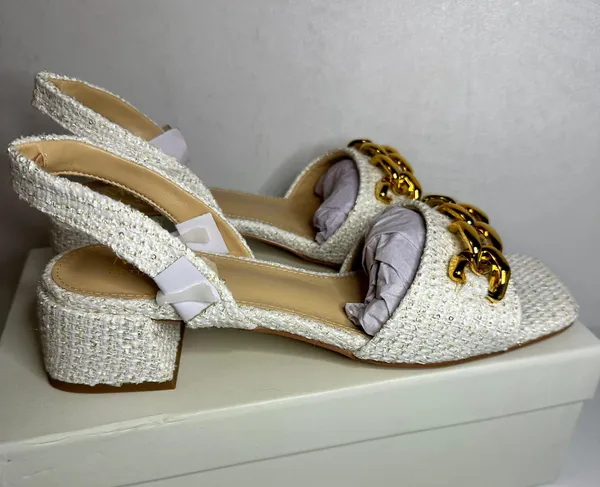 Made of The Future Tweed Chain Slingback Sandals white casual classic stylish fashion work - Image 8