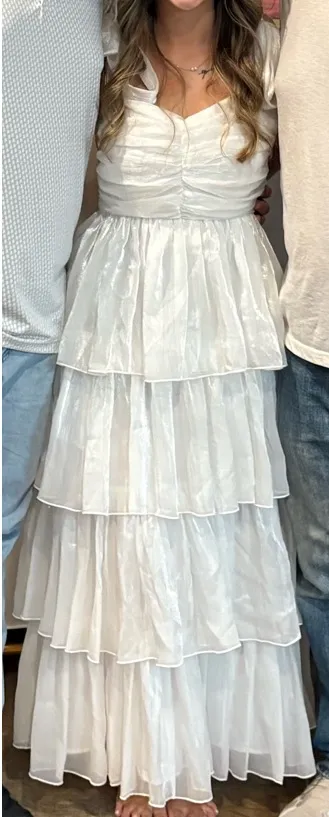 Lulus Radiant Arrival Shiny White Organza Tiered Tie-Strap Maxi Dress - Image 6