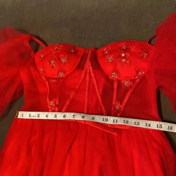 Women’s Red Prom Party Formal Dress With Corset Back and Leg Slit Size 10 NWOT - Image 11