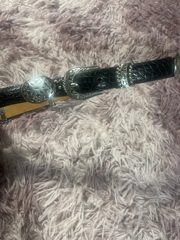 Brighton Black Patent Leather Thin Belt with Silver Hardware - Image 2