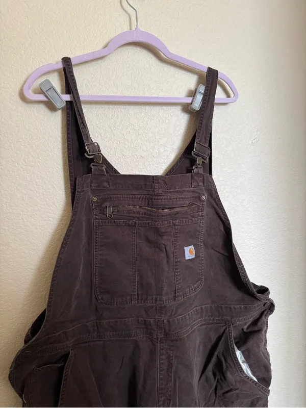 Y2K Carhartt Double Knee‎ Ashland Dark Brown Bib Overalls ~ Size XXL Tall - Image 2