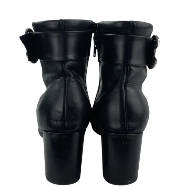PB Women's Black Leather Almond Toe Buckle Strap Zip Chelsea Ankle Boots Size 8 - Image 3