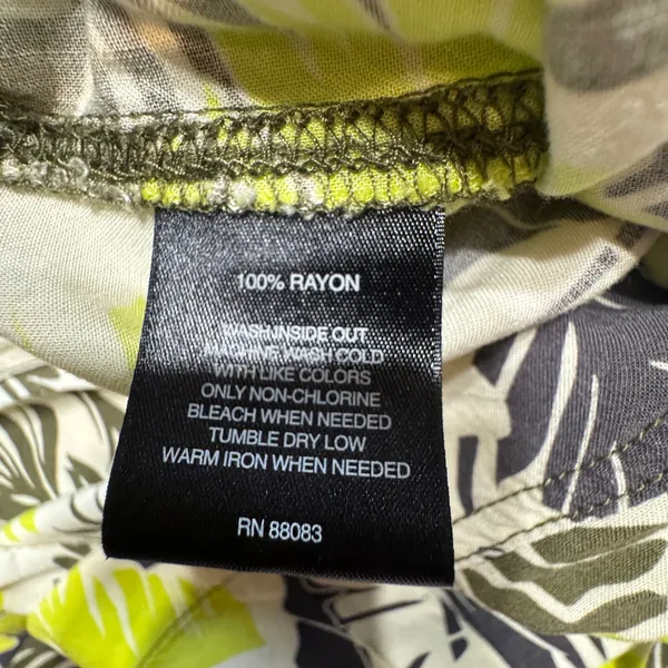 Nature Studio Tropical Leaf Print Smocked Waist Rayon Wide‎ Leg Pants XL Green - Image 5