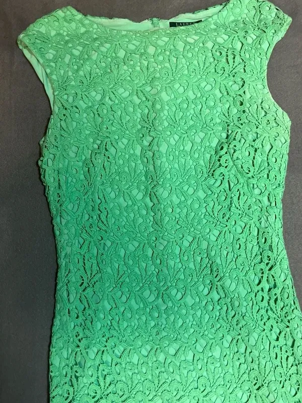 Lauren Ralph Lauren Green Floral Lace Sheath Dress Size 12 - Image 4