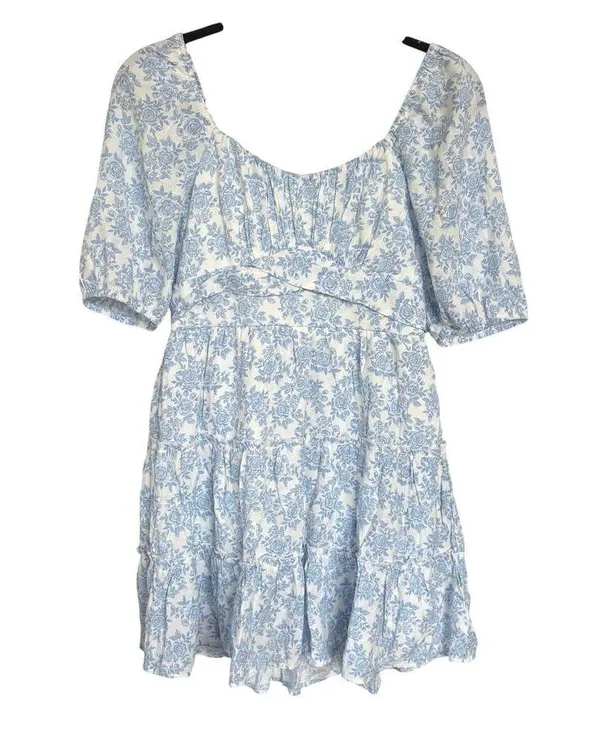Altar’d State Brianna Blue Babydoll Milkmaid Prairie Tiered Mini Dress Medium - Image 2
