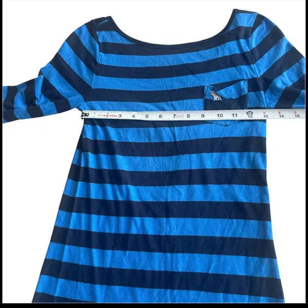 Abercrombie & Fitch Shirt Womens S Blue Black Stripe 3/4 Sleeve Scoop Neck Y2K‎ - Image 3