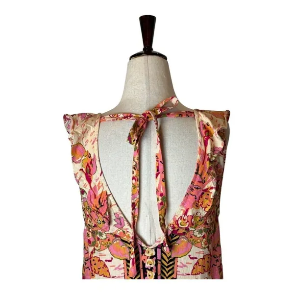 Free People Shirt Women XS Pink Floral Print Linen Blend Summer In‎ Tulum Boho - Image 6