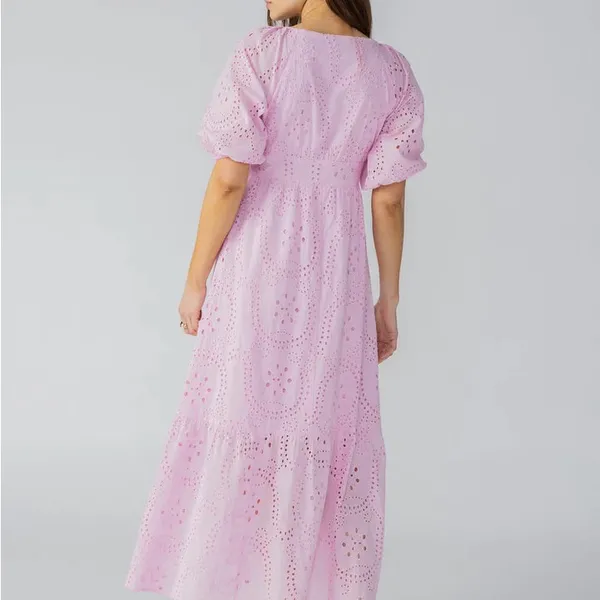 Sanctuary Ruffle Puff Sleeve Eyelet Maxi Dress Pink‎ Size 4 NWOT - Image 4