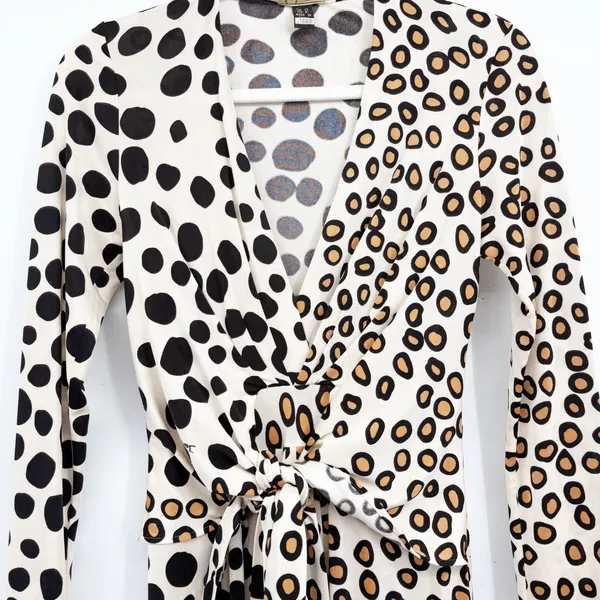 Issa London Womens 100% Silk Mixed Polka Dot Animal Print Wrap Front Dress 8 - Image 3