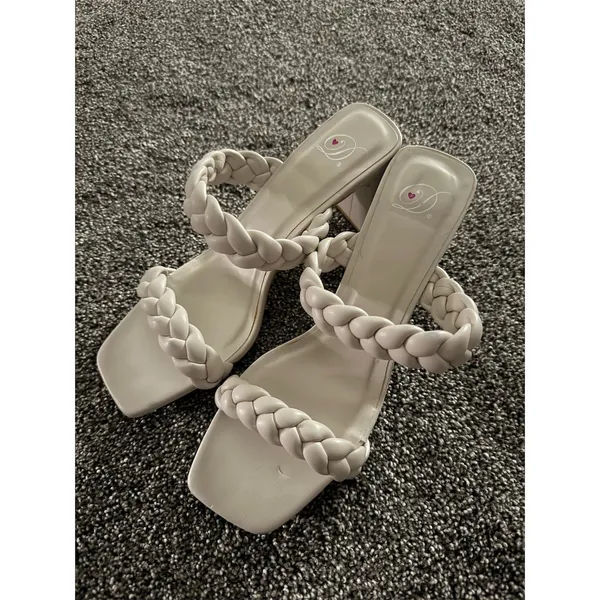 Dolce Vita Sandals Womens Size 10 Ivory Braided Slide Square Toe Block - Image 6