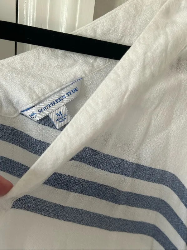 Southern Tide White & Blue V-Neck Striped Tunic Cover-up - Image 4