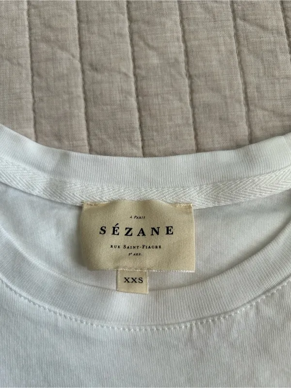 Sézane Conrad white embroidered tiny heart, cotton T-shirt, oversize XXS - Image 3