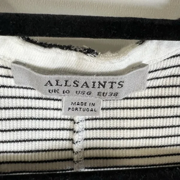 ALLSAINTS Womens Sz 6 Alicia Midi Striped Sleeveless Dress Ribbed Zip Front Goth - Image 6