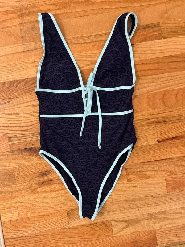 NWT Berlook Navy One-Piece Swimsuit with Light Blue Trim - Image 3
