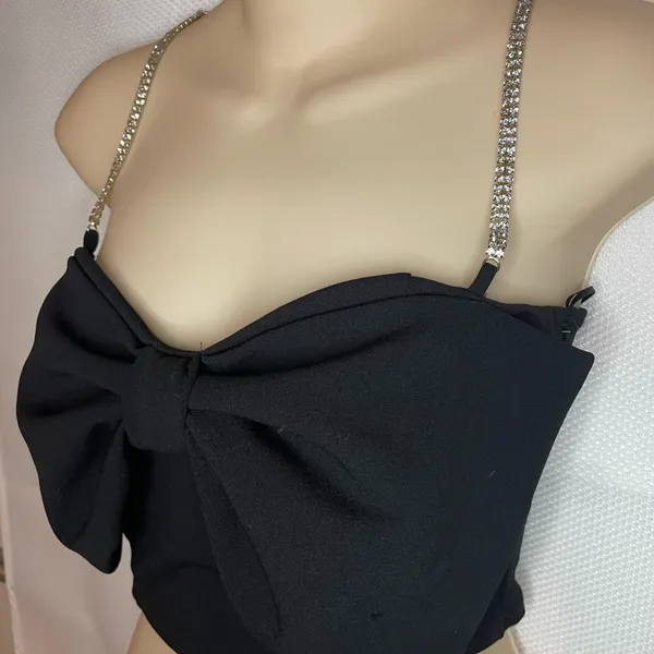 Windsor Black Crop Top with Glitter Straps - Image 2