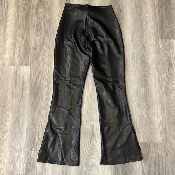 Abercrombie & Fitch Vegan Leather Pants Womens M Flare Slit Legs Black Split-Hem - Image 4
