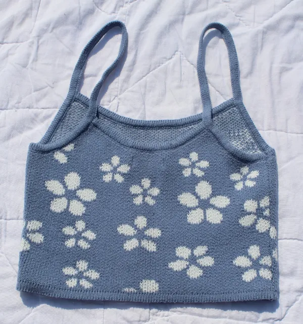 Aeropostale Floral Cropped Knit Sweater Cami Top Daisy Print Small - Image 4