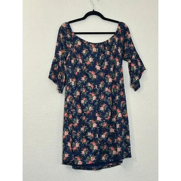 Anthropologie NAÏF Blue Floral Dress L‎ Off Shoulder Bell Sleeve Cottagecore - Image 11