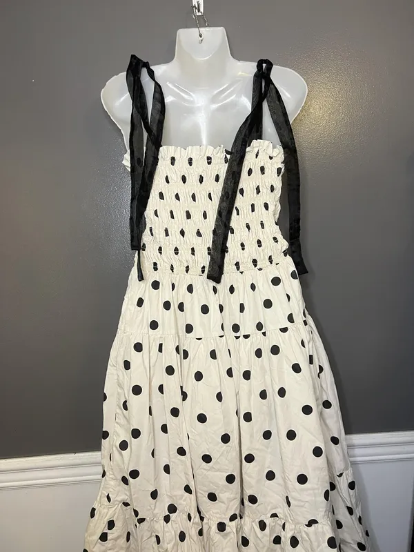 En Saison Dress Womens Medium White Polka Dot Smocked Tiered Maxi Sundress - Image 8