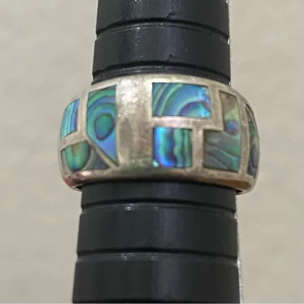 Vintage NE 925 Signed Sterling Silver Abalone Inlay Ring Band Size 6.5 5.9g - Image 12