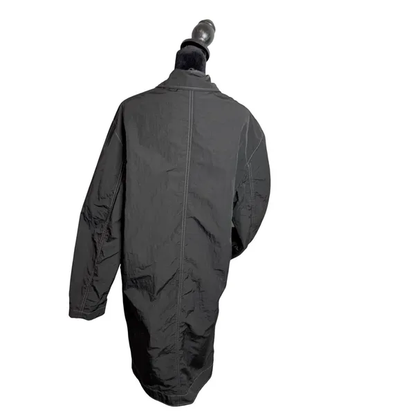 Zara Black Nylon Long Trench Coat Rain Wind Jacket Womens M Minimalist Crinkled‎ - Image 2
