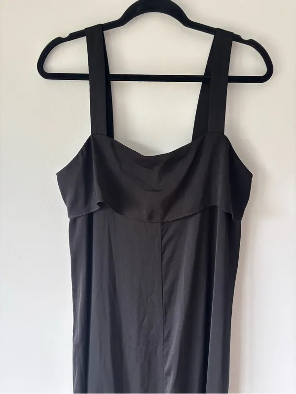 Banana Republic Black Sleeveless Satin Midi Dress Tie Back Square Neck Cocktail - Image 2