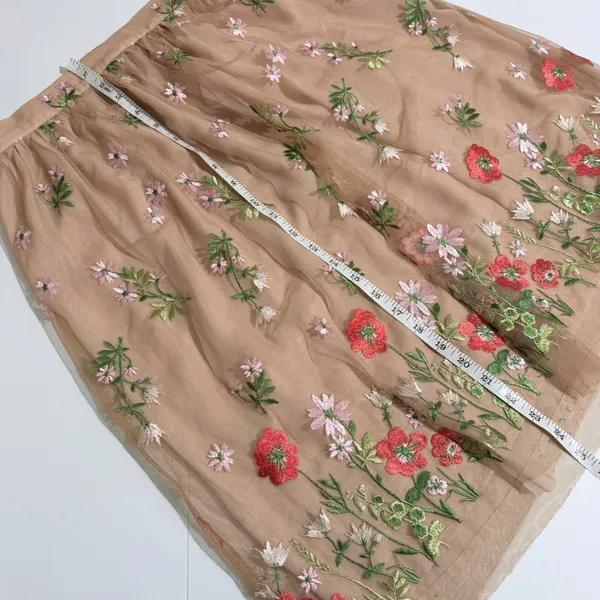 Rick Cardona Floral Embroidered Mesh Midi Skirt Nude Pink EUR 34 GB 8 - Image 8