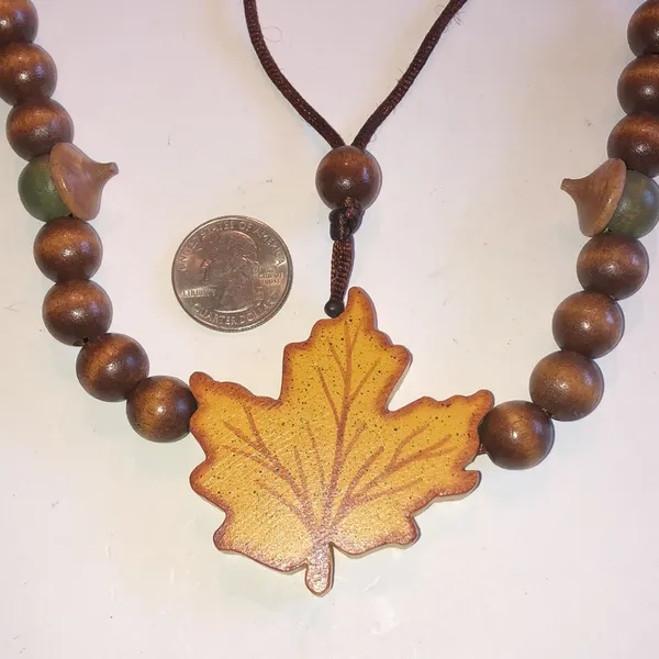 Vintage Brown Wooden Leaf & Beads Boho Fall Necklace - Image 7