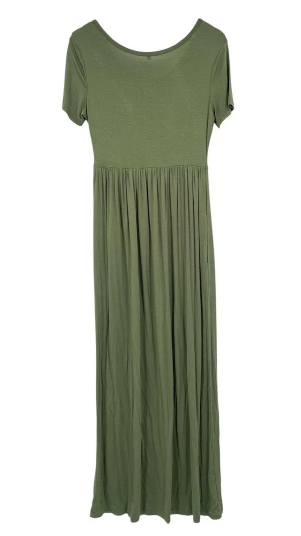 Olive Green Stretchy Maternity Baby Shower Pregnant Party Photos Maxi Dress M - Image 2
