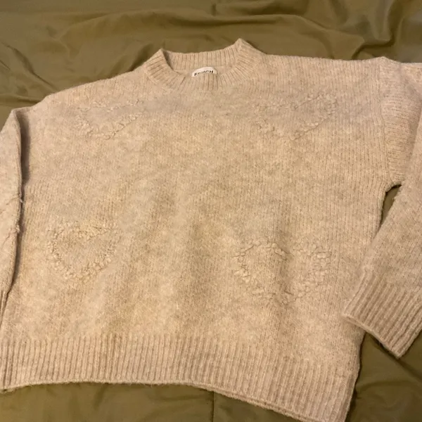 FRNCH Paris Cream Textured Heart Knit Crewneck Sweater Medium - Image 3