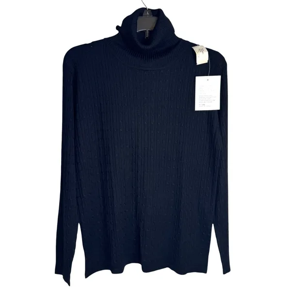 NEW Parisian Black Silk Cable Knit Turtleneck Sweater Womens Large Luxury VTG - Image 9