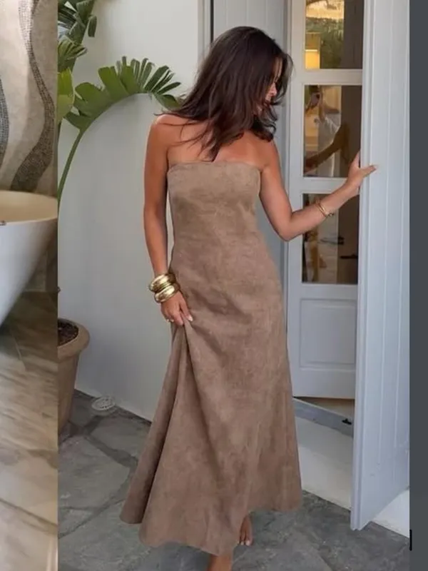 Zara NWT textured dusty pink tube Viscose & linen blend midi maxi dress - Image 2