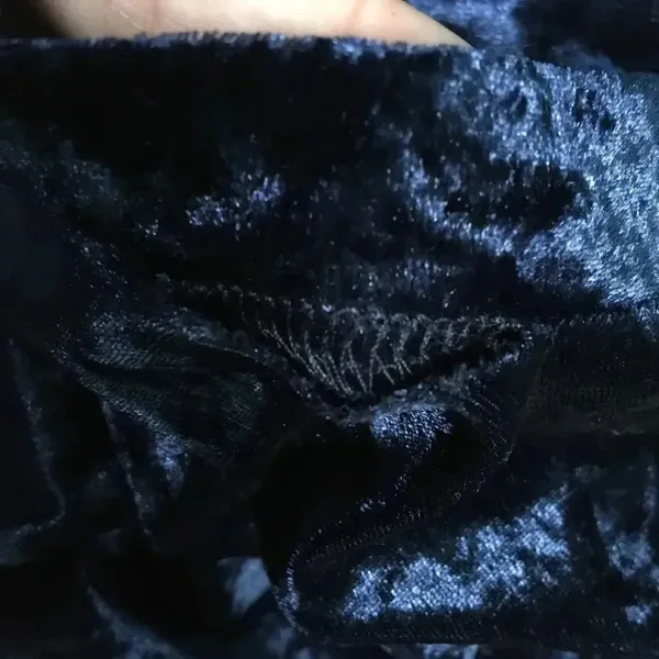 NWT Kaktus Crushed Velvet Navy Ruffle Dress S v6x - Image 5