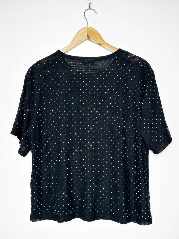 Evereve Black Mesh Rhinestone Top Size Large - Image 2