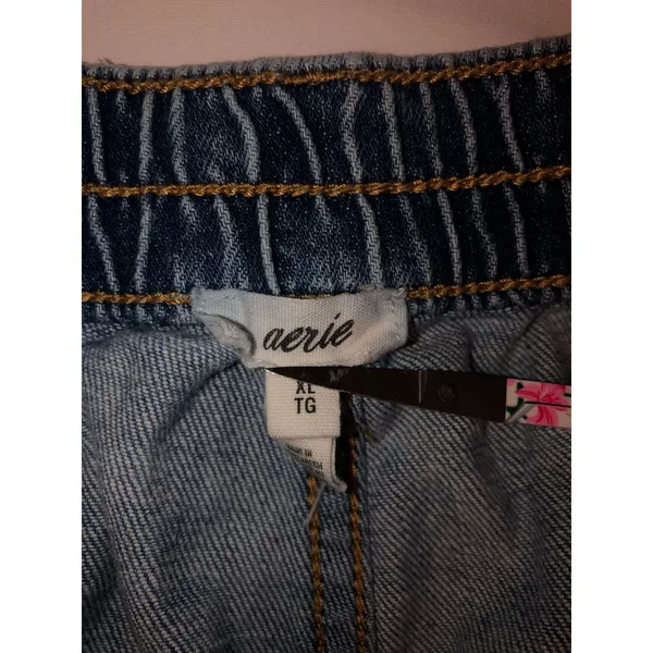 Aerie Denim Shorts Size XL Elastic Distressed Light Wash Blue Relaxed Fit Boho - Image 2