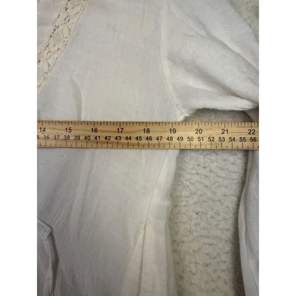 Free People Dress Small‎ Womens White Boho Peasant Ruffle Hem Lace Trim Festive - Image 4