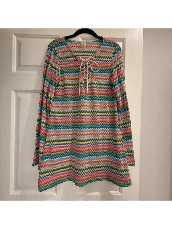 PQ Swim Ziggy Noah Coverup Tunic Chevron Rainbow Bell Sleeves XS / S Multicolor - Image 10