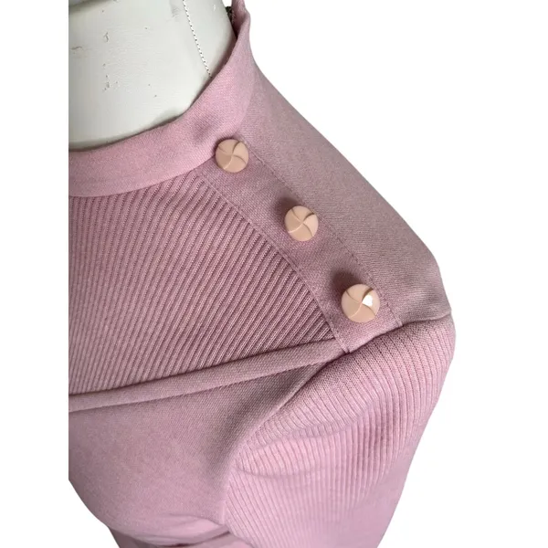 Vintage 70s Pink Sweater Dress Knit Mock Neck Sheath Retro Soft Girl Size 12 P - Image 11