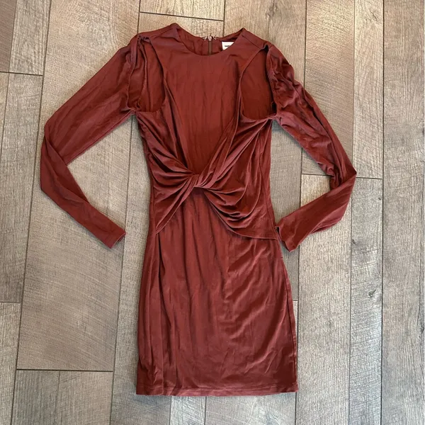 superdown Alexis Cut Out Wrap Mini Dress in Rust Orange Brown - Image 4