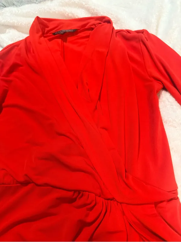 Victoria's Secret Red Long-Sleeve Draped Wrap Dress - Image 6