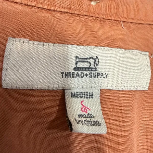 Thread Supply M Button Down Shirt Dress Peach Burnt Tangerine Boho Lyocell‎ - Image 7