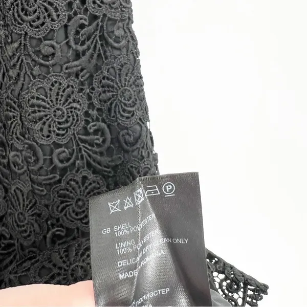 Reiss Swift Guipure Lace Short Sleeve Cocktail Shift Mini Dress Women's‎ 0 Black - Image 6