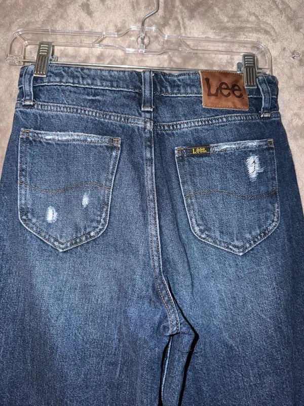 Lee High Rise Wide Leg Distressed Denim Jeans Blue - Image 12