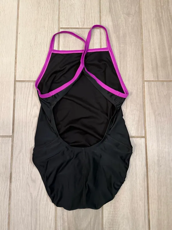 Nike Black One-Piece Swimsuit with Purple Trim - Image 4