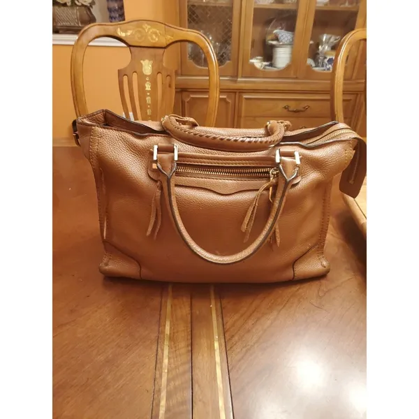 Rebecca Minkoff BROWN Soft Leather Pocket Zipper Top Handles Shoulder Bag - Image 8